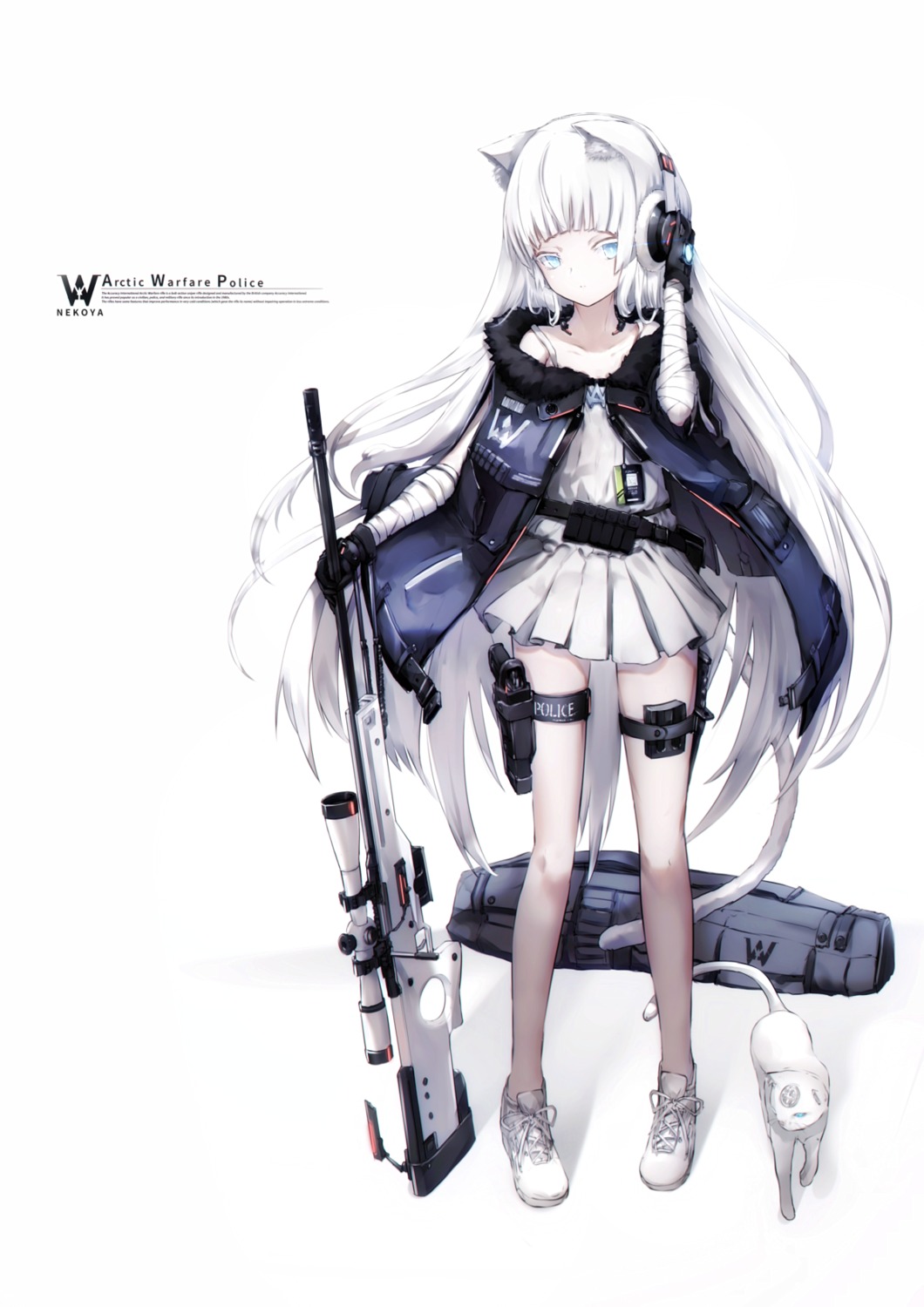 animal_ears, awp_(girls_frontline), bandages, garter, girls_frontline, gun, headphones, neko