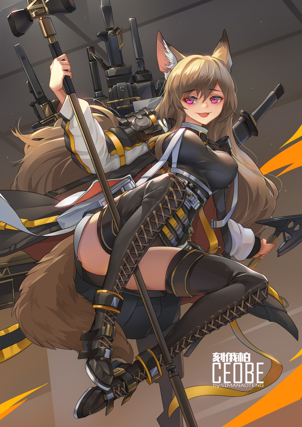 animal_ears, arknights, ceobe_(arknights), erect_nipples, garter, heels, sima_naoteng, sword