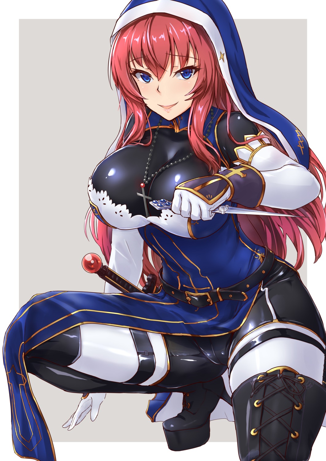 bodysuit, heels, nun, tori_(puru0083), weapon