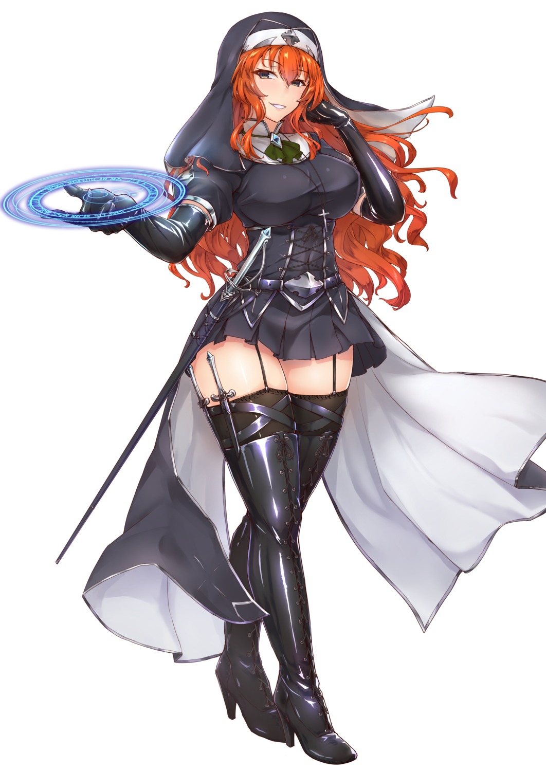 heels, nun, stockings, sword, thighhighs, tori_(puru0083), weapon