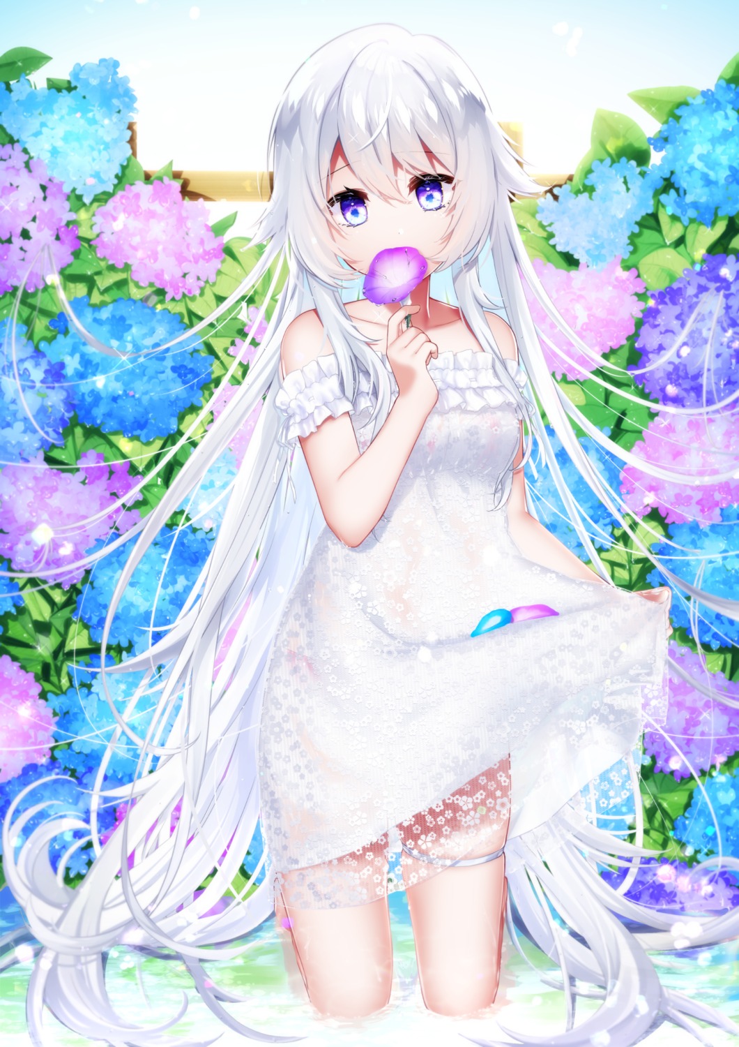 dress, garter, kitasaya_ai, see_through, skirt_lift, summer_dress, wet
