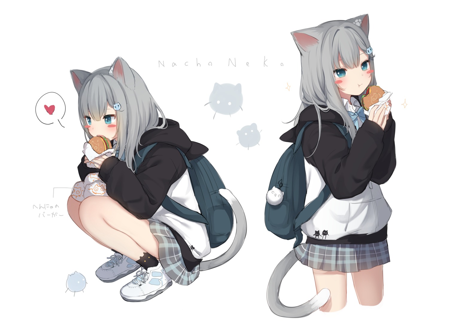 amashiro_natsuki, animal_ears, indie_virtual_youtuber, nacho_(amashiro_natsuki), nekomimi, seifuku, skirt_lift, tail