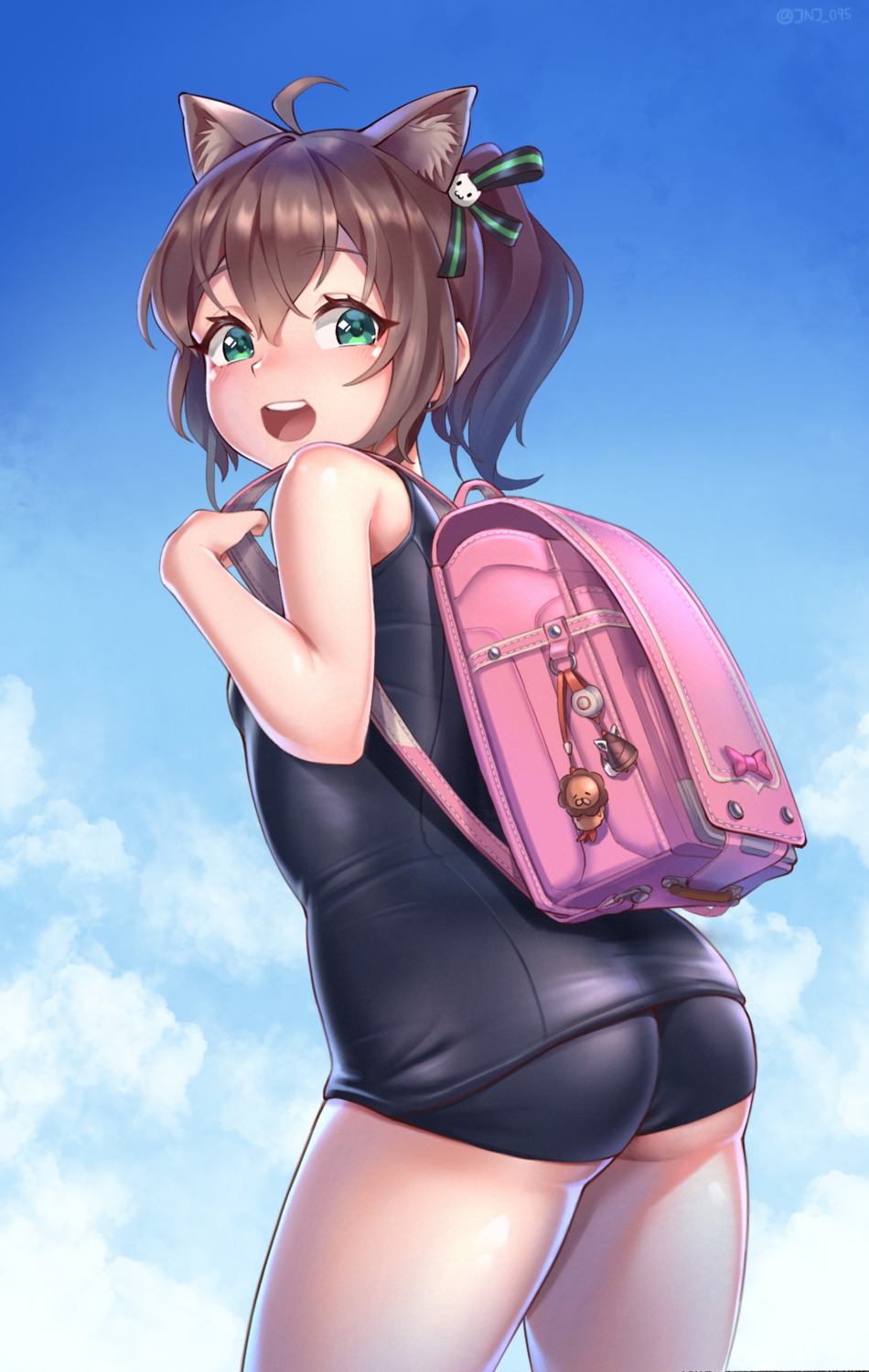 animal_ears, ass, hololive, joeychen, natsuiro_matsuri, nekomimi, school_swimsuit, swimsuits