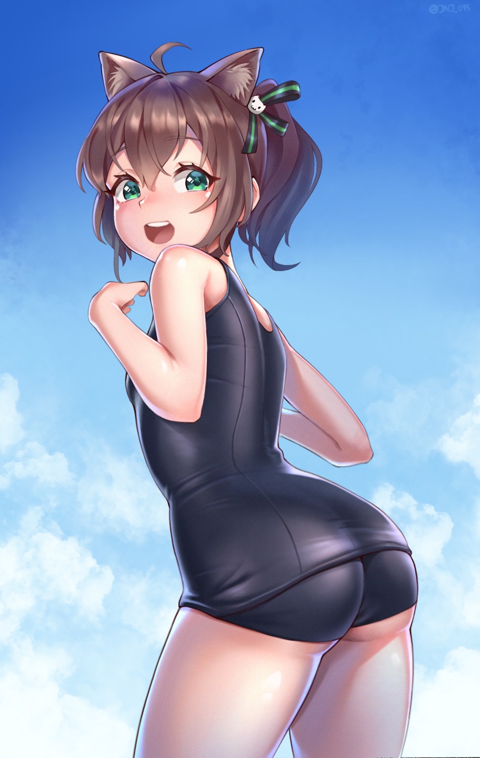 animal_ears, ass, hololive, joeychen, natsuiro_matsuri, nekomimi, school_swimsuit, swimsuits