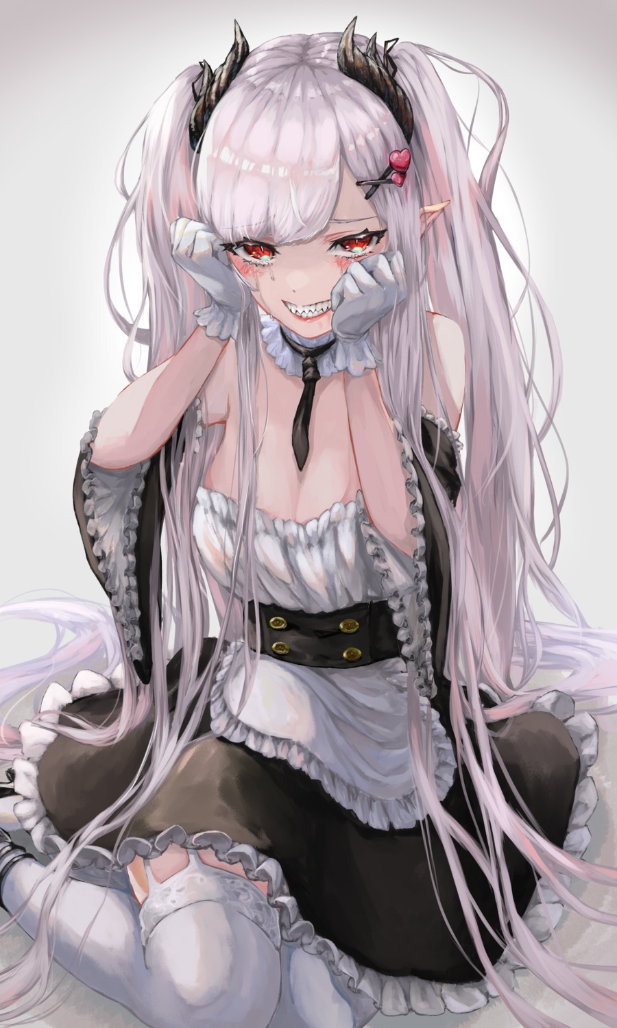 hitsuji_(sheepsb22), horns, maid, pointy_ears, stockings, thighhighs