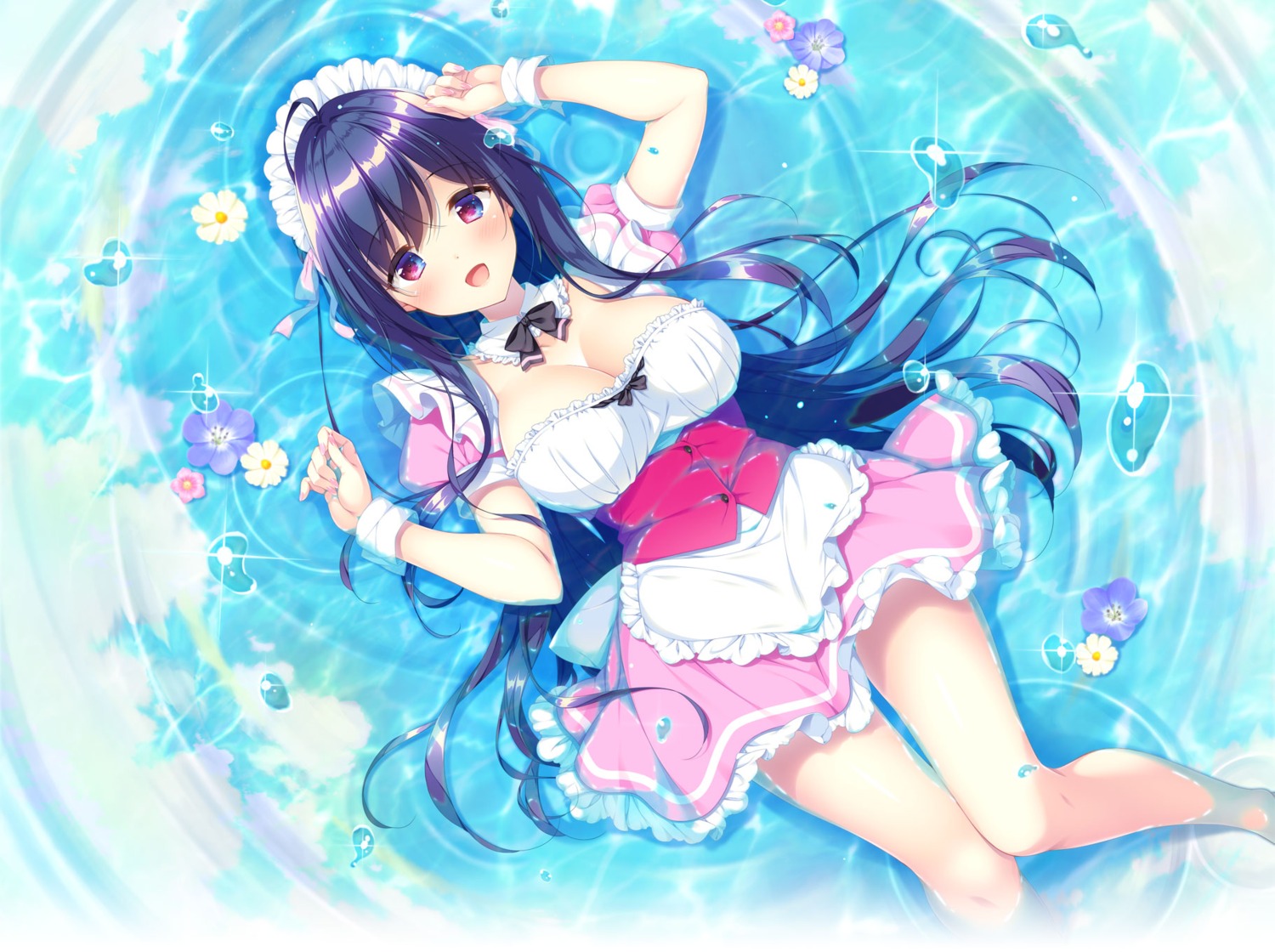 cleavage, maid, makina_(qualia_~yakusoku_no_kiseki~), puresis, qualia_~yakusoku_no_kiseki~, skirt_lift, suzushiro_atsushi, wet