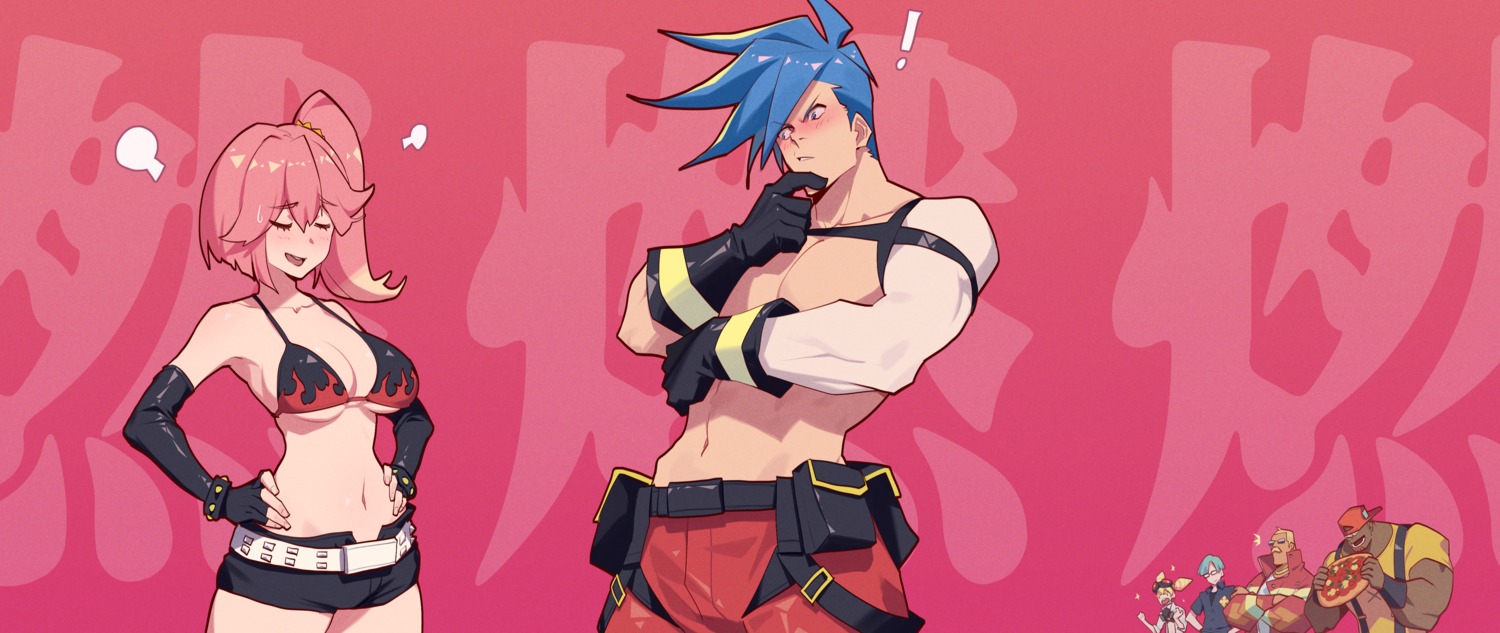 aina_ardebit, bikini_top, cleavage, cosplay, galo_thymos, ignis_ex, kamina, lucia_fex, megane, promare, rekaerb_maerd, remi_puguna, swimsuits, tengen_toppa_gurren_lagann, varys_truss, yoko