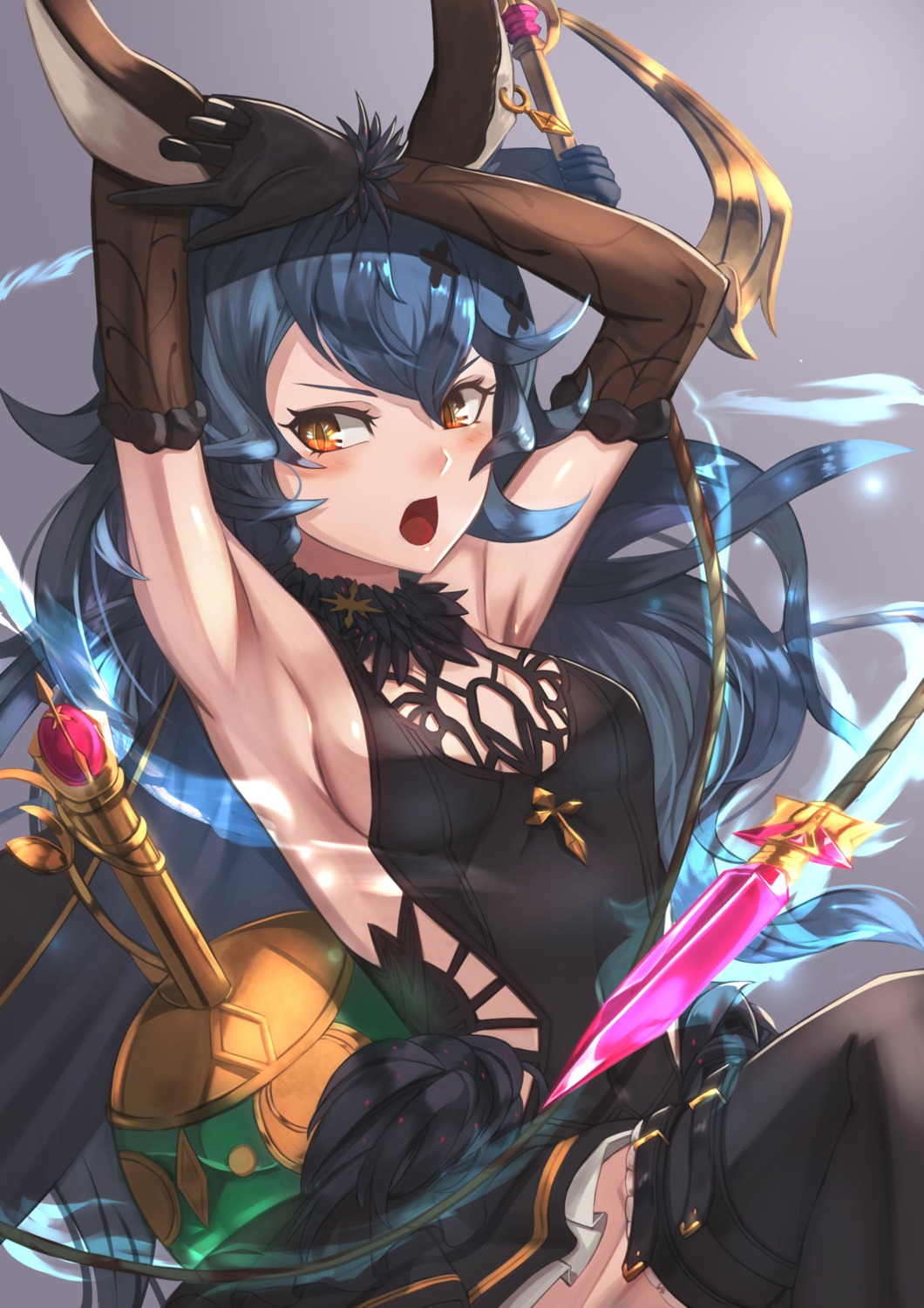 animal_ears, announ_(kurotya), ferry_(granblue_fantasy), garter, granblue_fantasy, no_bra, skirt_lift, thighhighs
