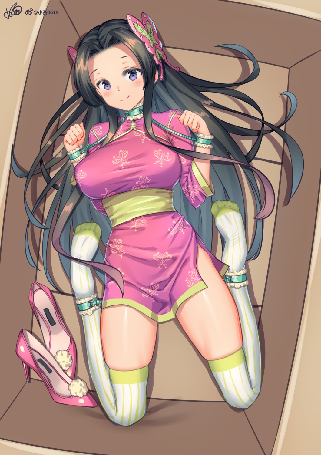 bondage, chinadress, feet, kimetsu_no_yaiba, kochou_kanae, konishi_(565112307), thighhighs