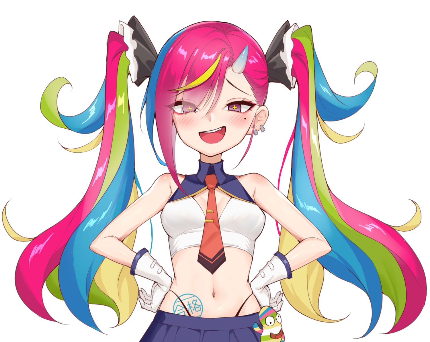 cleavage, hongye_feixue, horns, pantsu, seifuku, tattoo