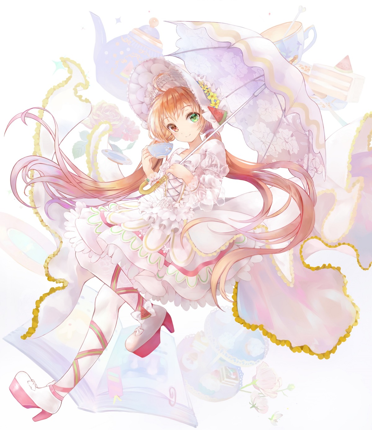 gothic_lolita, heels, heterochromia, jyuui, lolita_fashion, pantyhose, umbrella