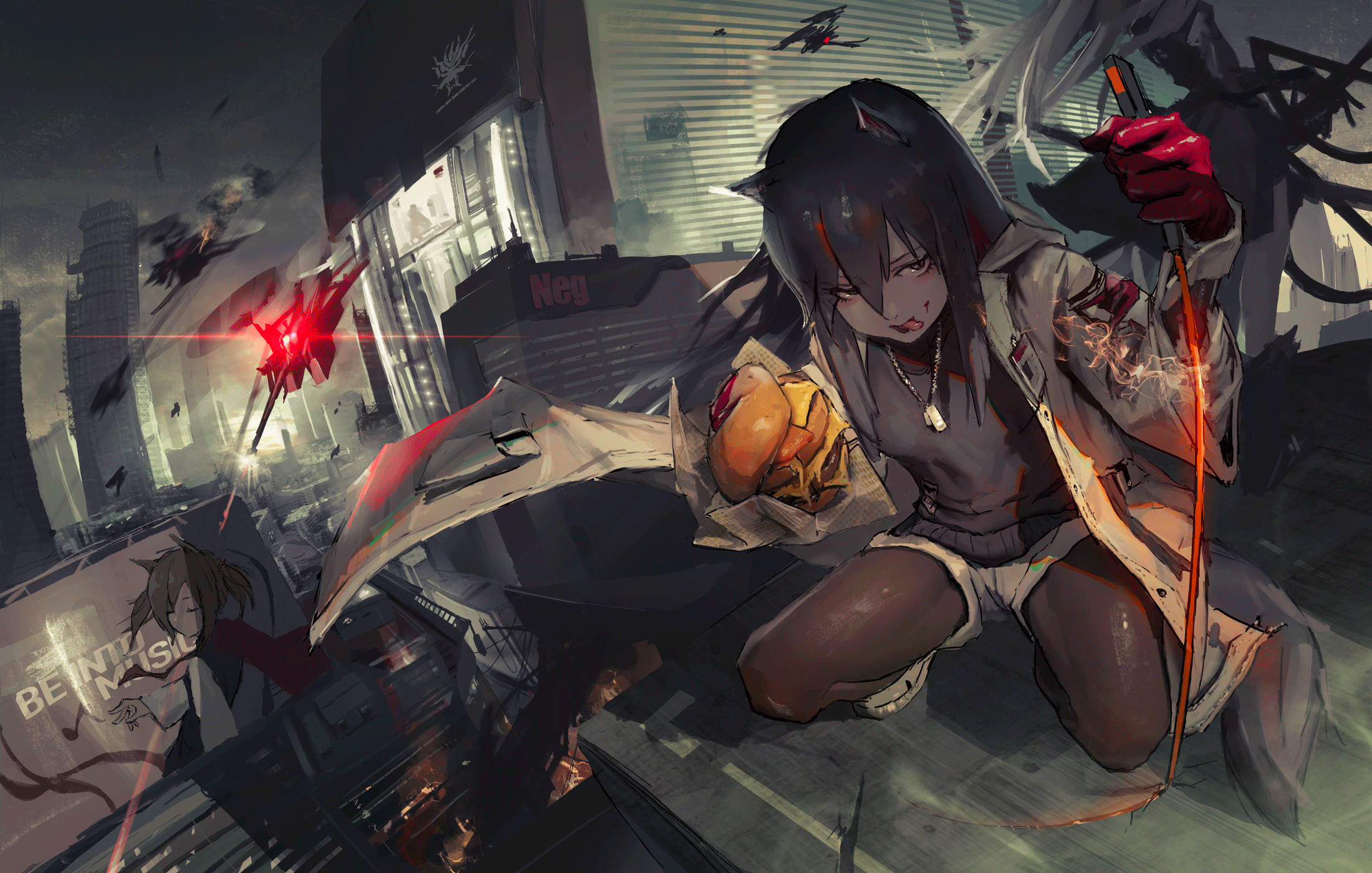 animal_ears, arknights, blood, neg_(101neg), pantyhose, sweater, texas_(arknights), weapon