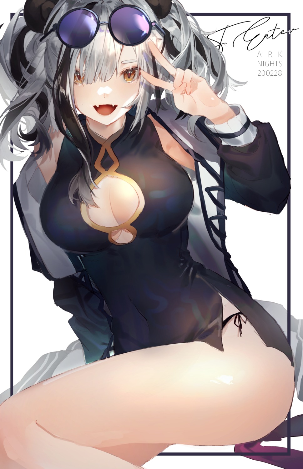 animal_ears, arknights, chinadress, cleavage, feater_(arknights), hatachi8p, megane, pantsu