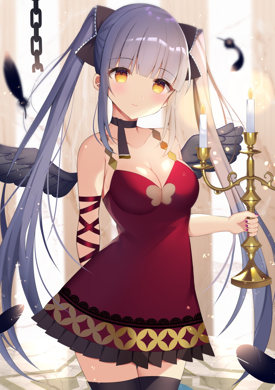 aozora_nan, cleavage, dress, no_bra, see_through, thighhighs, wings
