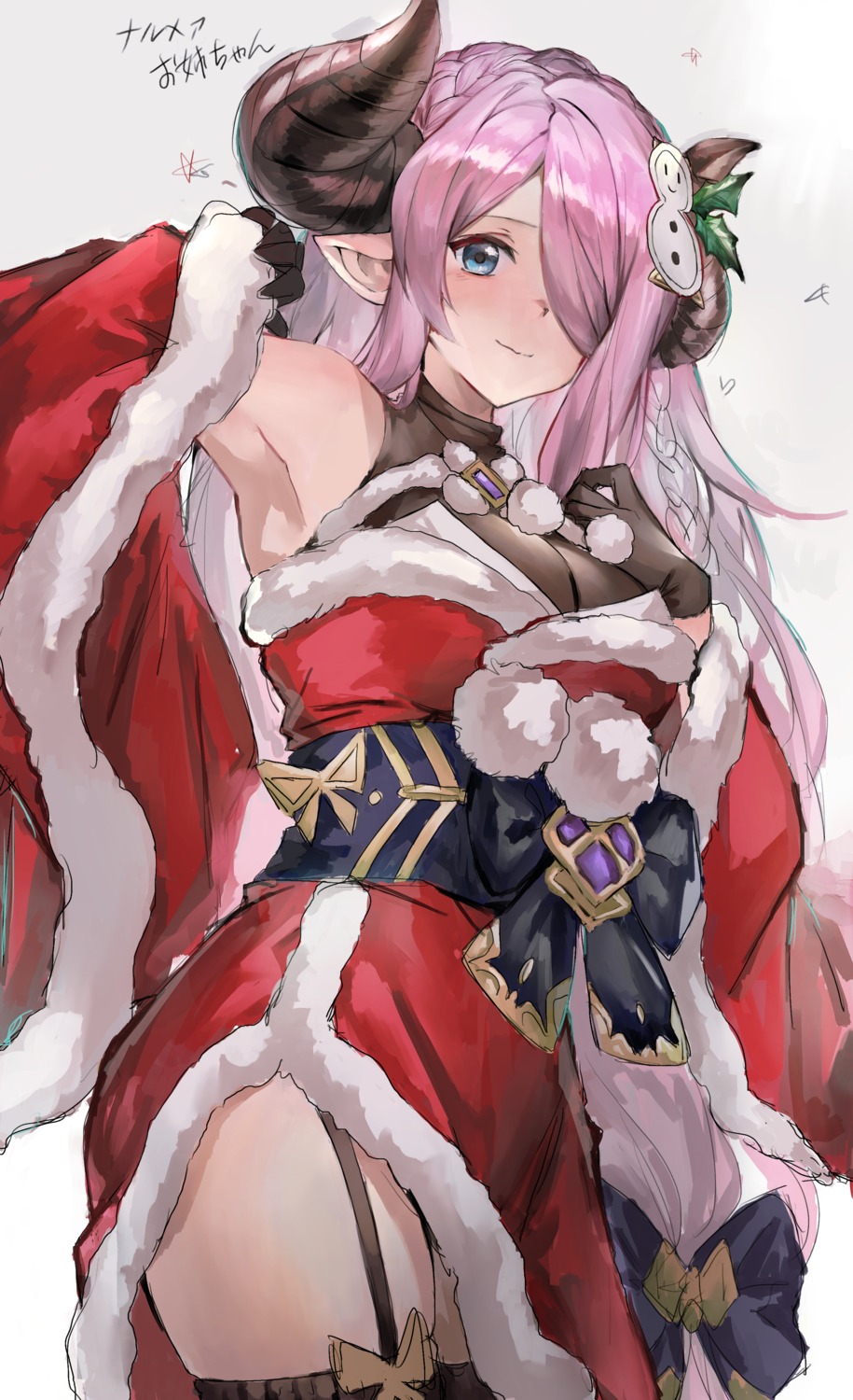 666_(ro_ro_ro3), christmas, granblue_fantasy, horns, narumeia_(granblue_fantasy), pointy_ears, stockings, thighhighs
