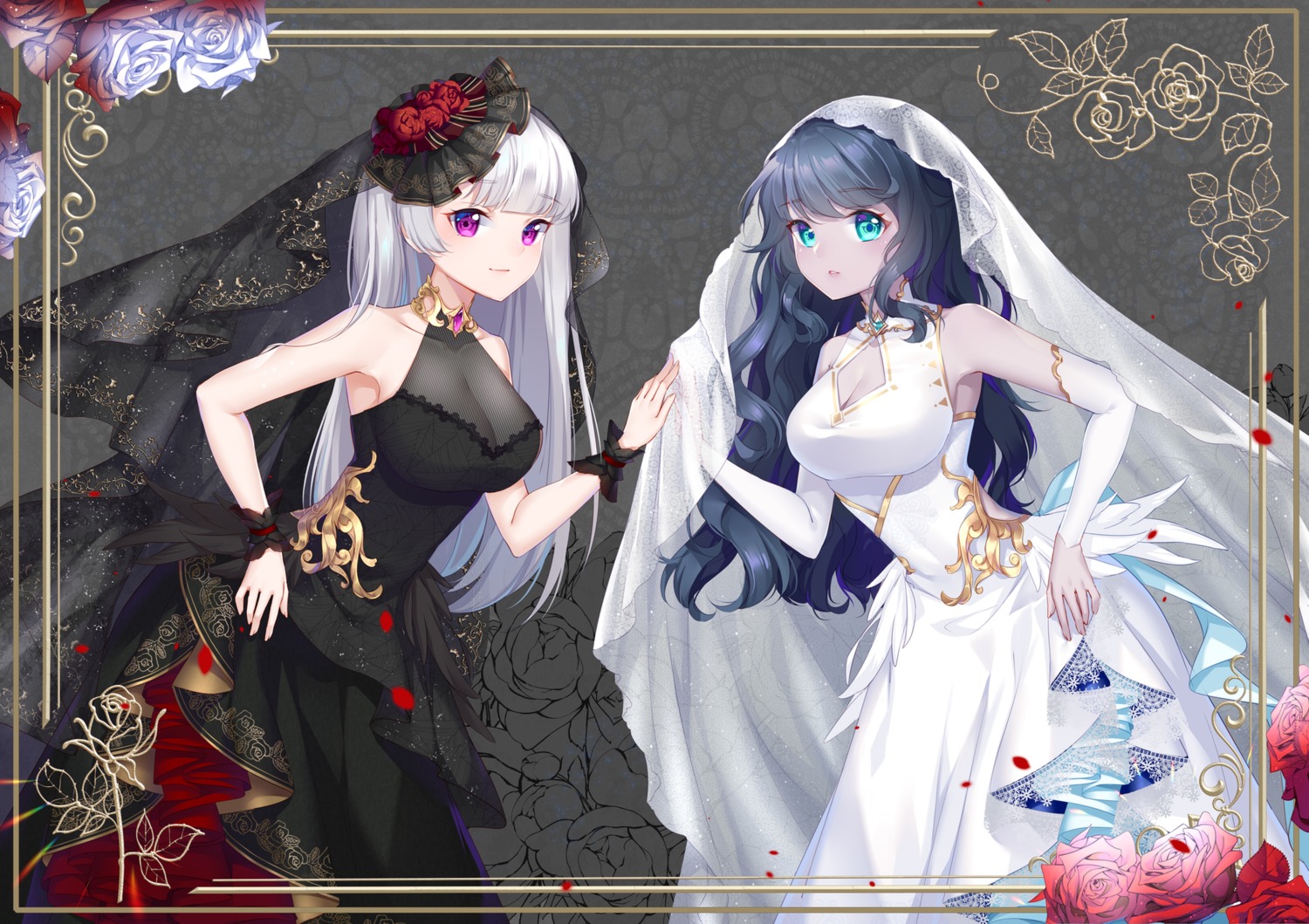 cleavage, dress, fishnets, see_through, wedding_dress, yuu_li_(glass)