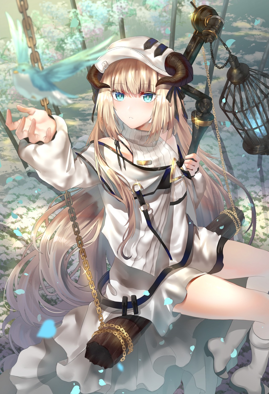 arknights, heels, horns, nightingale_(arknights), sweater, takano_jiyuu