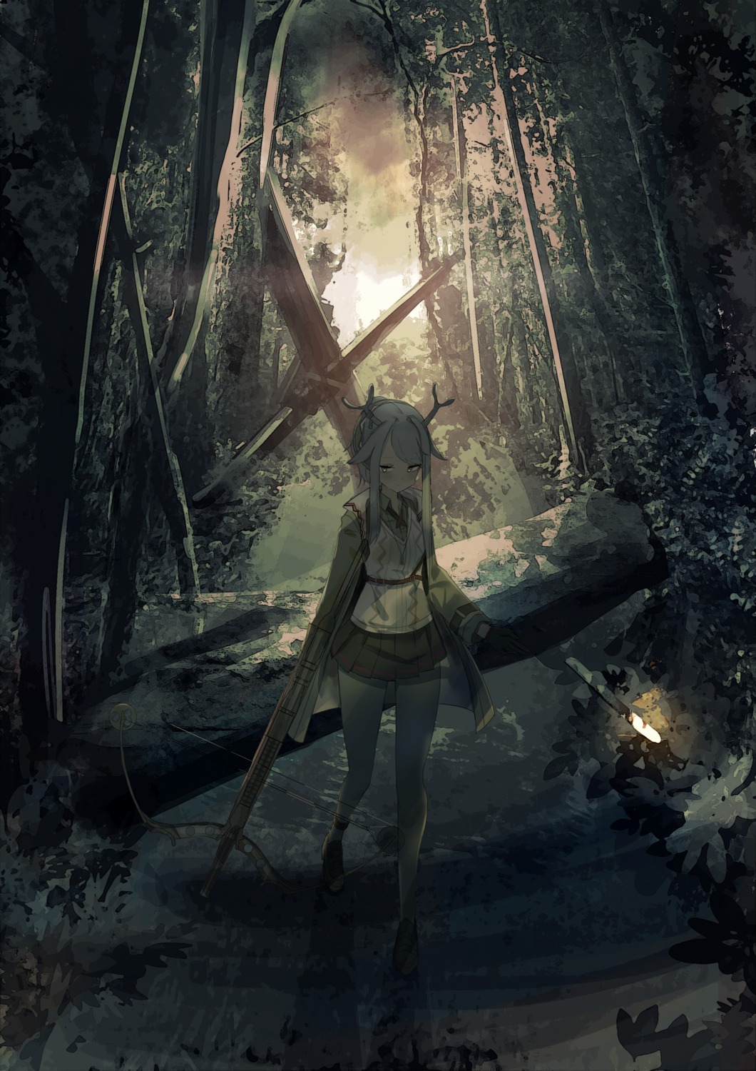 animal_ears, arknights, firewatch_(arknights), horns, mer_(pixiv38351312), uniform, weapon