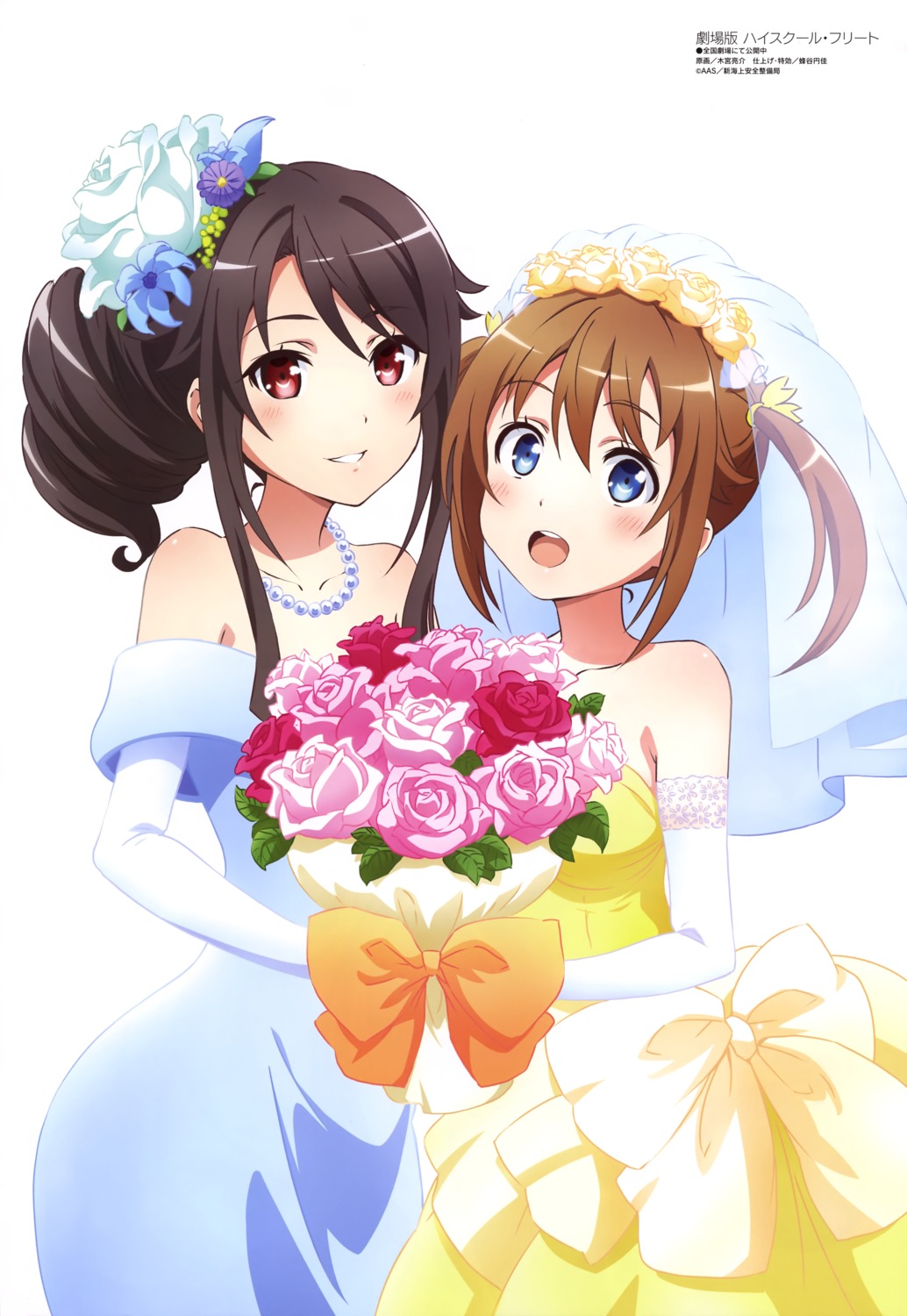 dress, high_school_fleet, kimiya_ryousuke, misaki_akeno, munetani_mashiro, wedding_dress, yuri