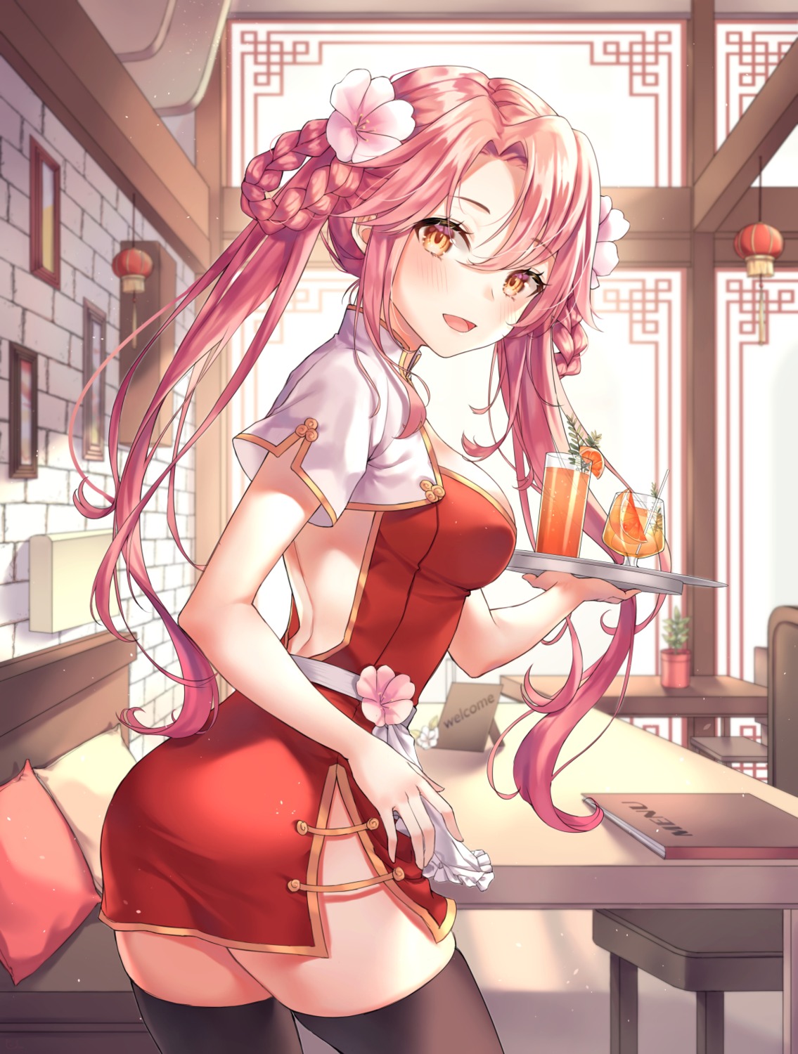 ass, chinadress, soyubee, thighhighs, waitress