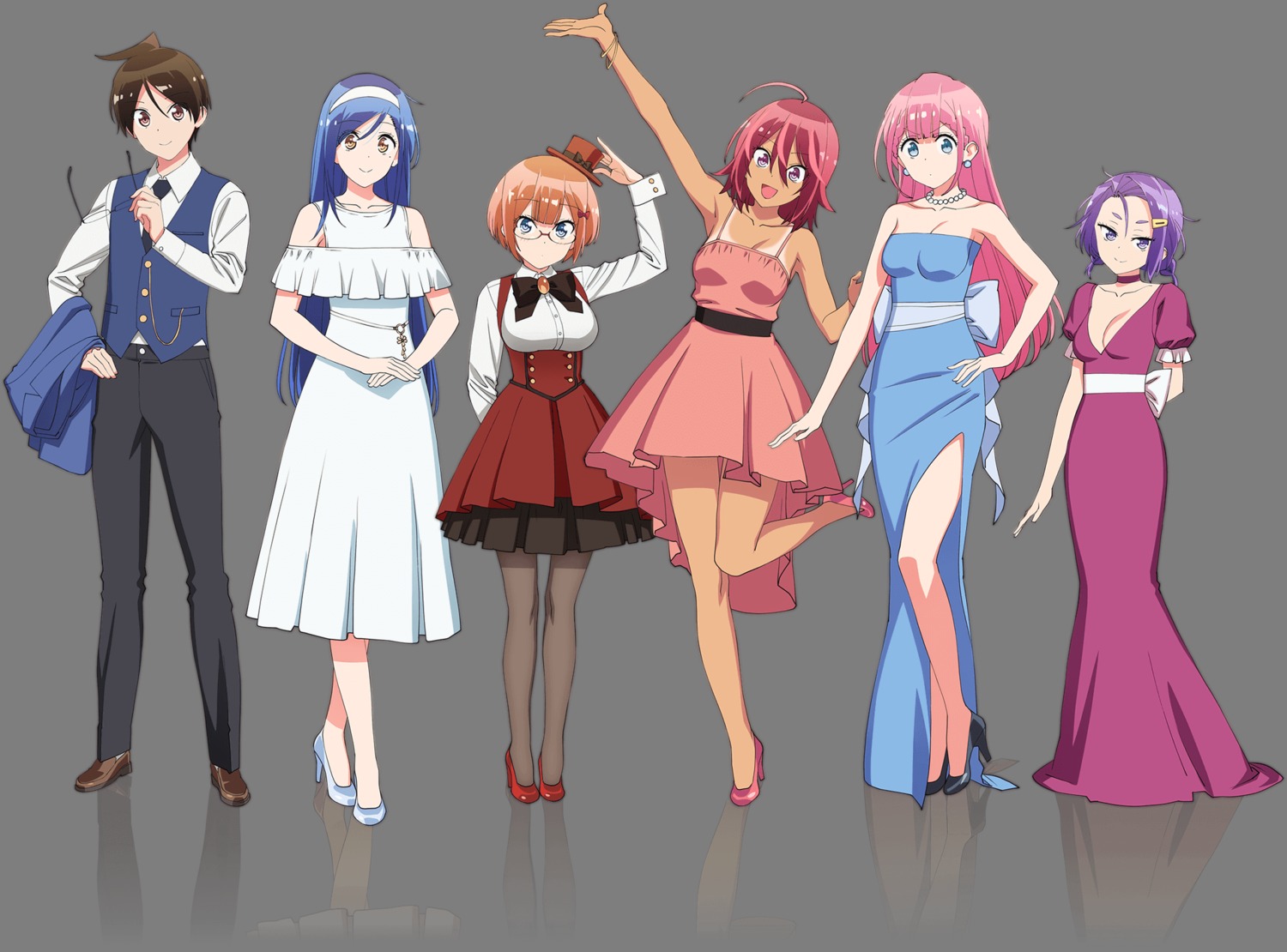 bokutachi_wa_benkyou_ga_dekinai, cleavage, dress, furuhashi_fumino, heels, kirisu_mafuyu, kominami_asumi, megane