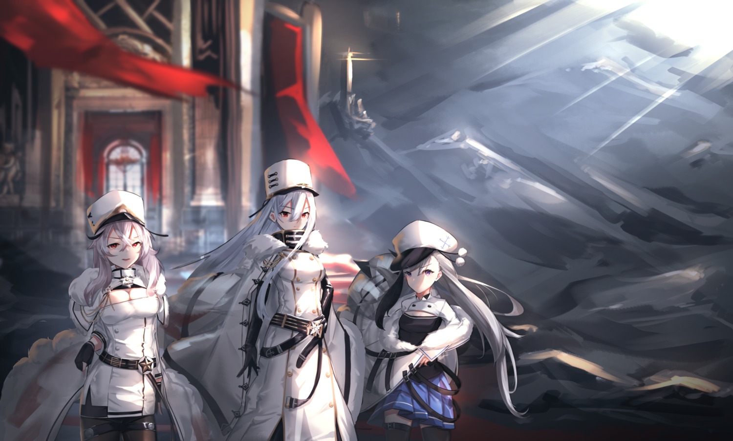 azur_lane, cleavage, gangut_(azur_lane), garter, ka11_ca, minsk_(azur_lane), pantyhose, sovetskaya_rossiya_(azur_lane)