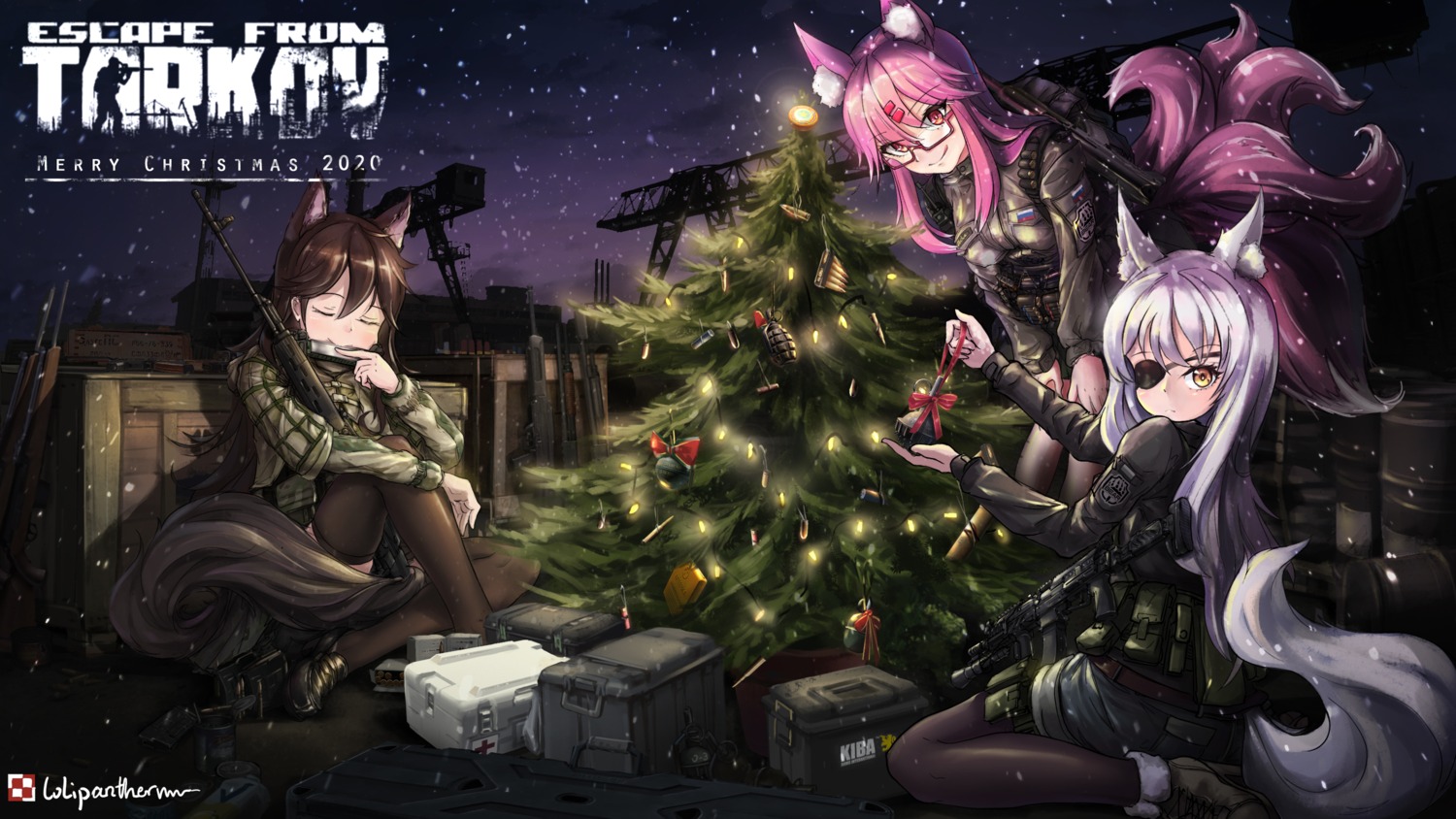animal_ears, eyepatch, gun, heels, lolipantherwww, tail, thighhighs