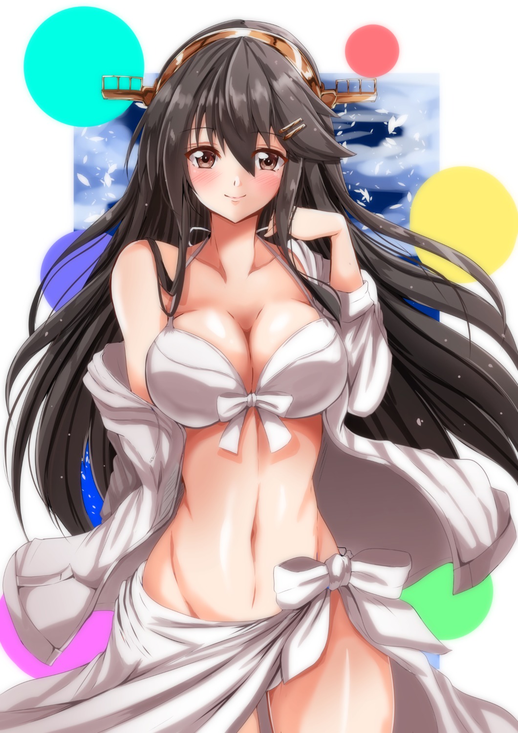bikini_top, cleavage, haruna_(kancolle), kantai_collection, kentan, open_shirt, swimsuits