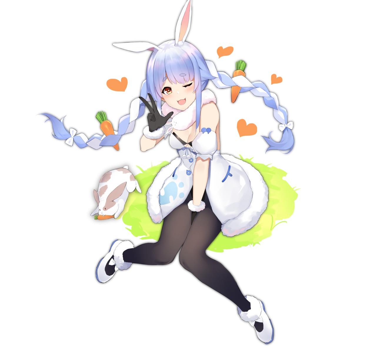 animal_ears, bunny_ears, cleavage, dress, hololive, meng_ge_3_(565571710), pantyhose, usada_pekora