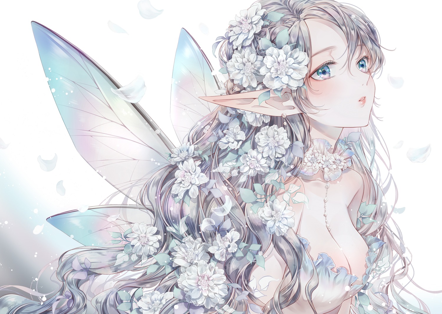 dekitani, fairy, no_bra, pointy_ears, wings