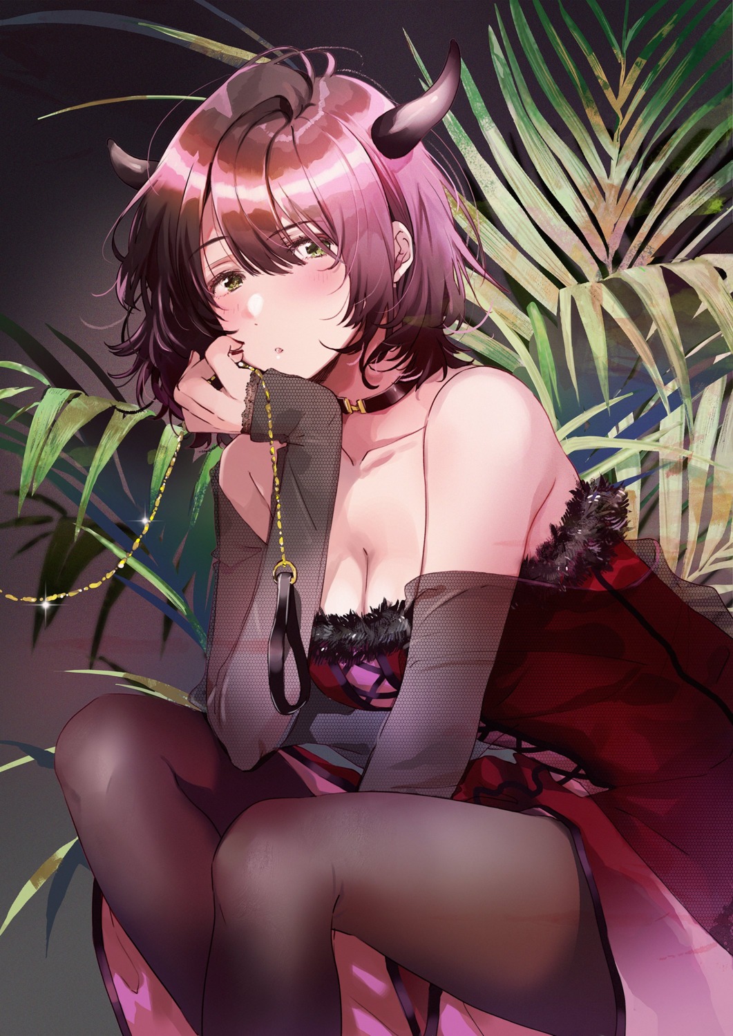 dress, fly, hinami_aoi, horns, jaku-chara_tomozaki-kun, no_bra, pantyhose, see_through