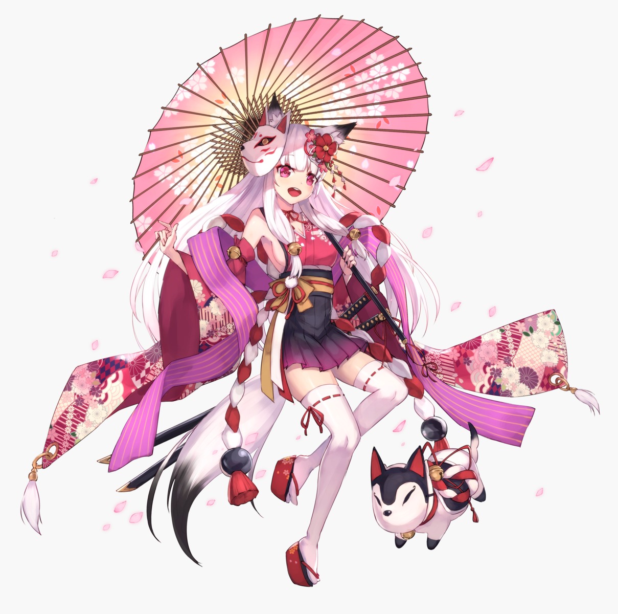 animal_ears, cleavage, houchi_shoujo, japanese_clothes, kitsune, masaki_(msk064), no_bra, sword