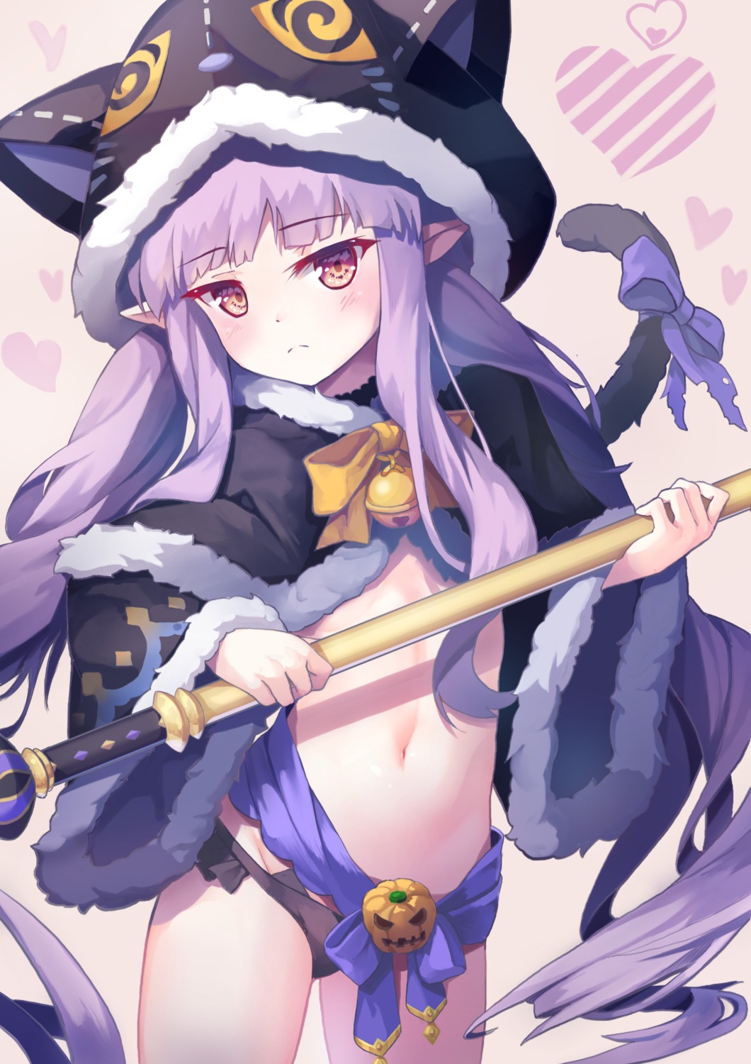 animal_ears, halloween, hikawa_kyouka, isinose_(ilxodidli), nekomimi, open_shirt, pantsu, pointy_ears, princess_connect!, princess_connect!_re:dive, tail, weapon