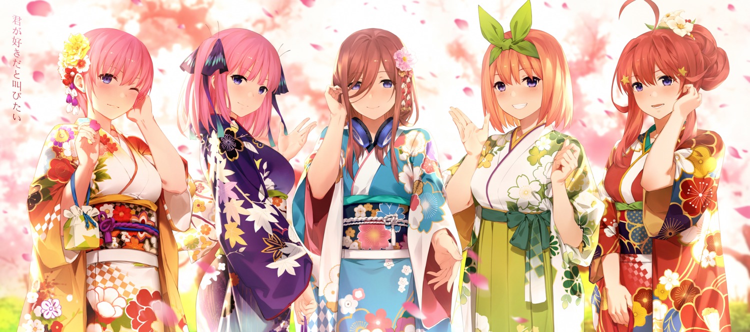 5-toubun_no_hanayome, japanese_clothes, kimono, nakano_ichika, nakano_itsuki, nakano_miku, nakano_nino, nakano_yotsuba