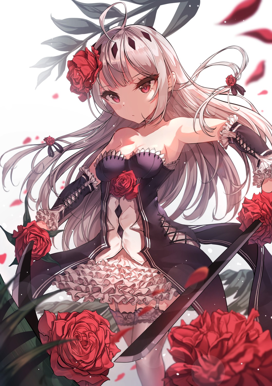 cleavage, dress, lolita_fashion, mecha_(alswp), stockings, sword, thighhighs