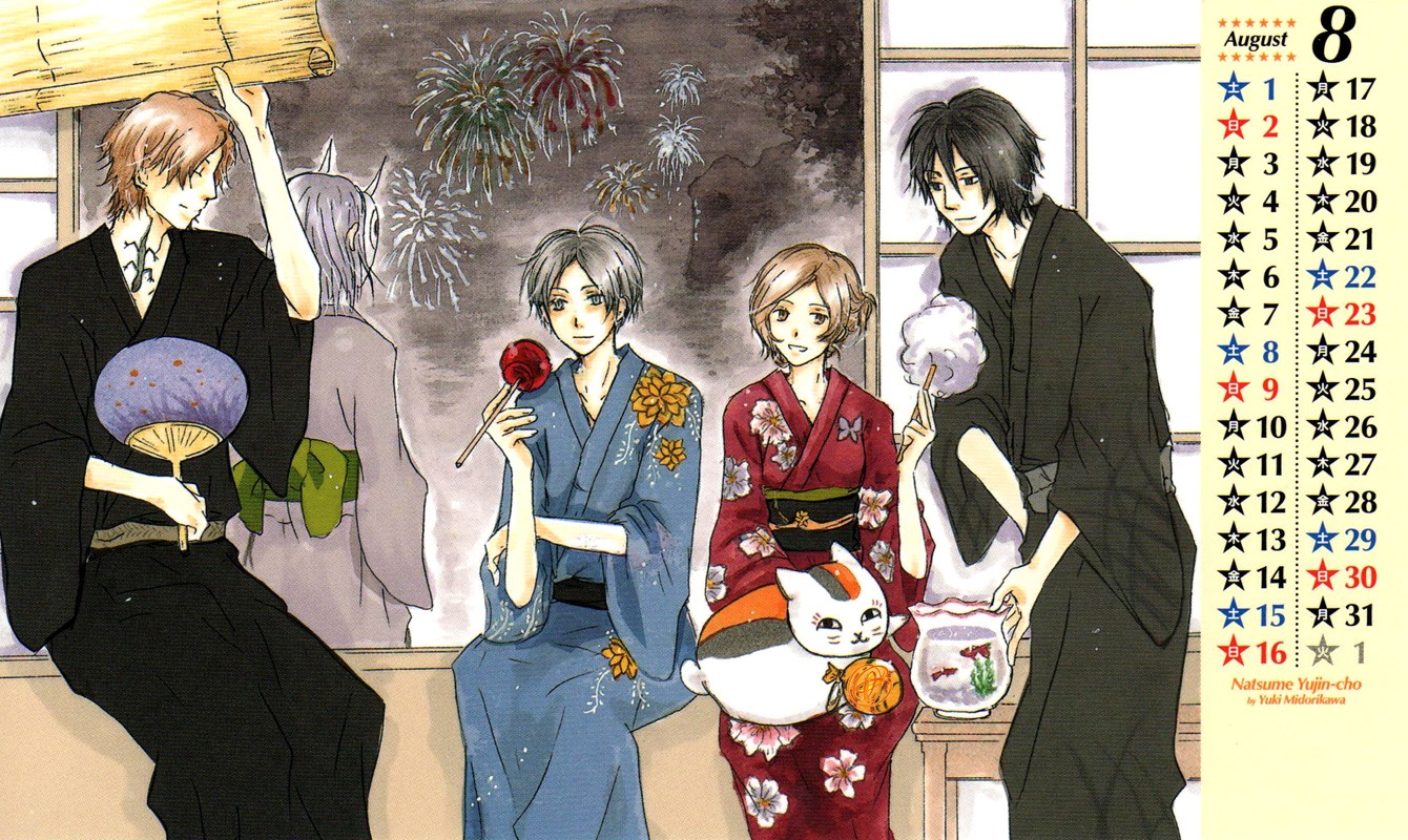 calendar, hiiragi, horns, jpeg_artifacts, kimono, midorikawa_yuki, natori_shuuichi, natsume_takashi