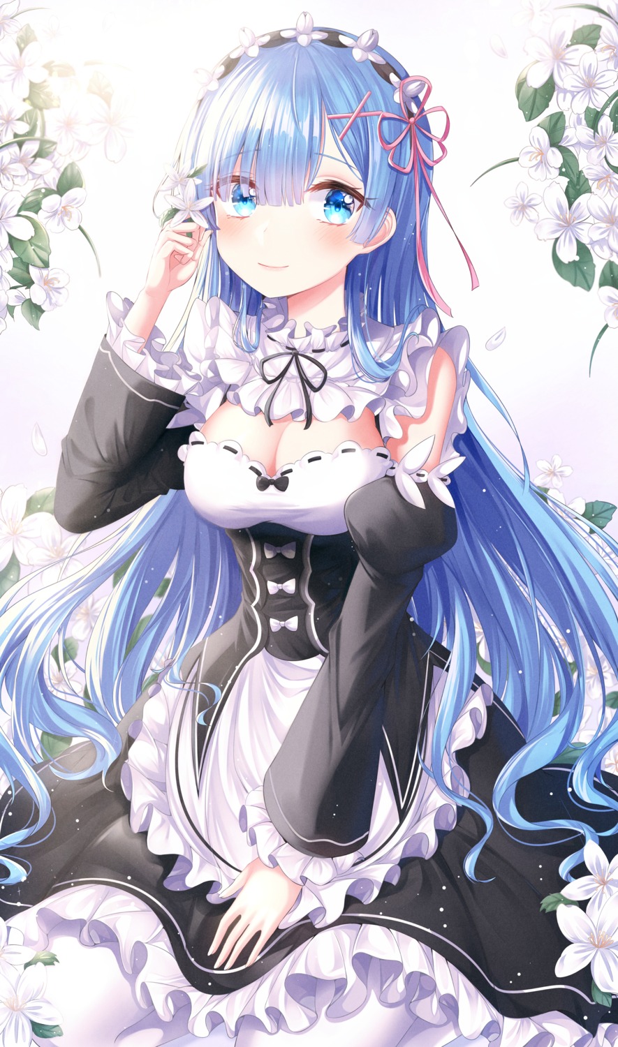 cleavage, maid, re:zero_kara_hajimeru_isekai_seikatsu, rem_(re_zero), umyo_(uu_o3o_8)