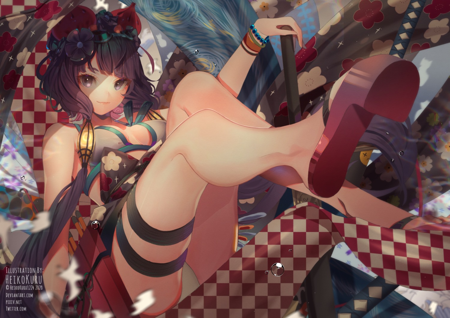 bikini, cleavage, fate/grand_order, garter, heikokuru1224, katsushika_hokusai_(fate), swimsuits