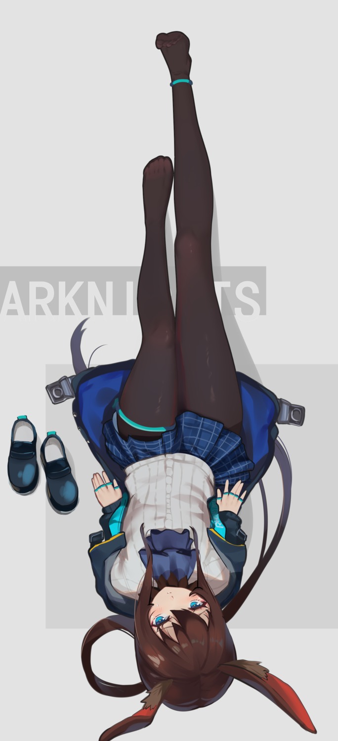 amiya_(arknights), animal_ears, arknights, bunny_ears, feet, garter, pantyhose, skirt_lift