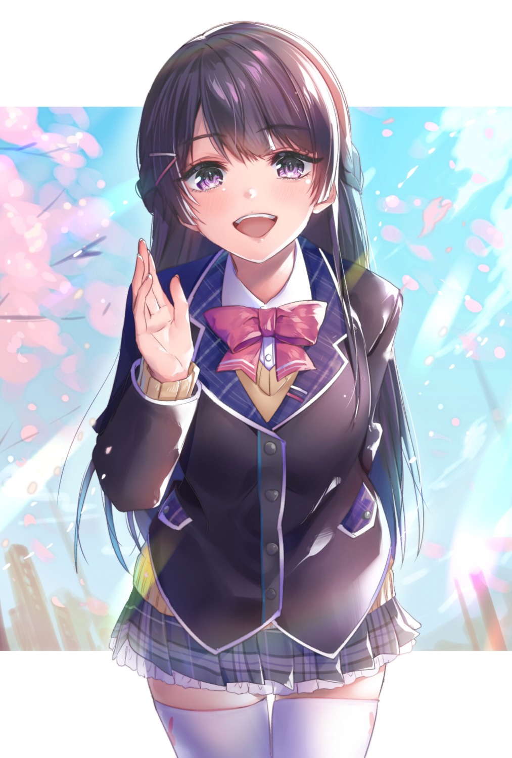 ayamori_mimi, nijisanji, seifuku, sweater, thighhighs, tsukino_mito