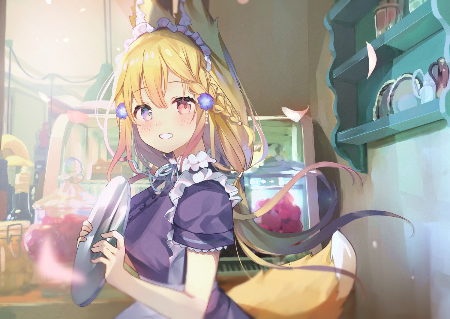 animal_ears, heterochromia, kitsune, komori_aina, mafuyu_shima, maid, tail, wactor