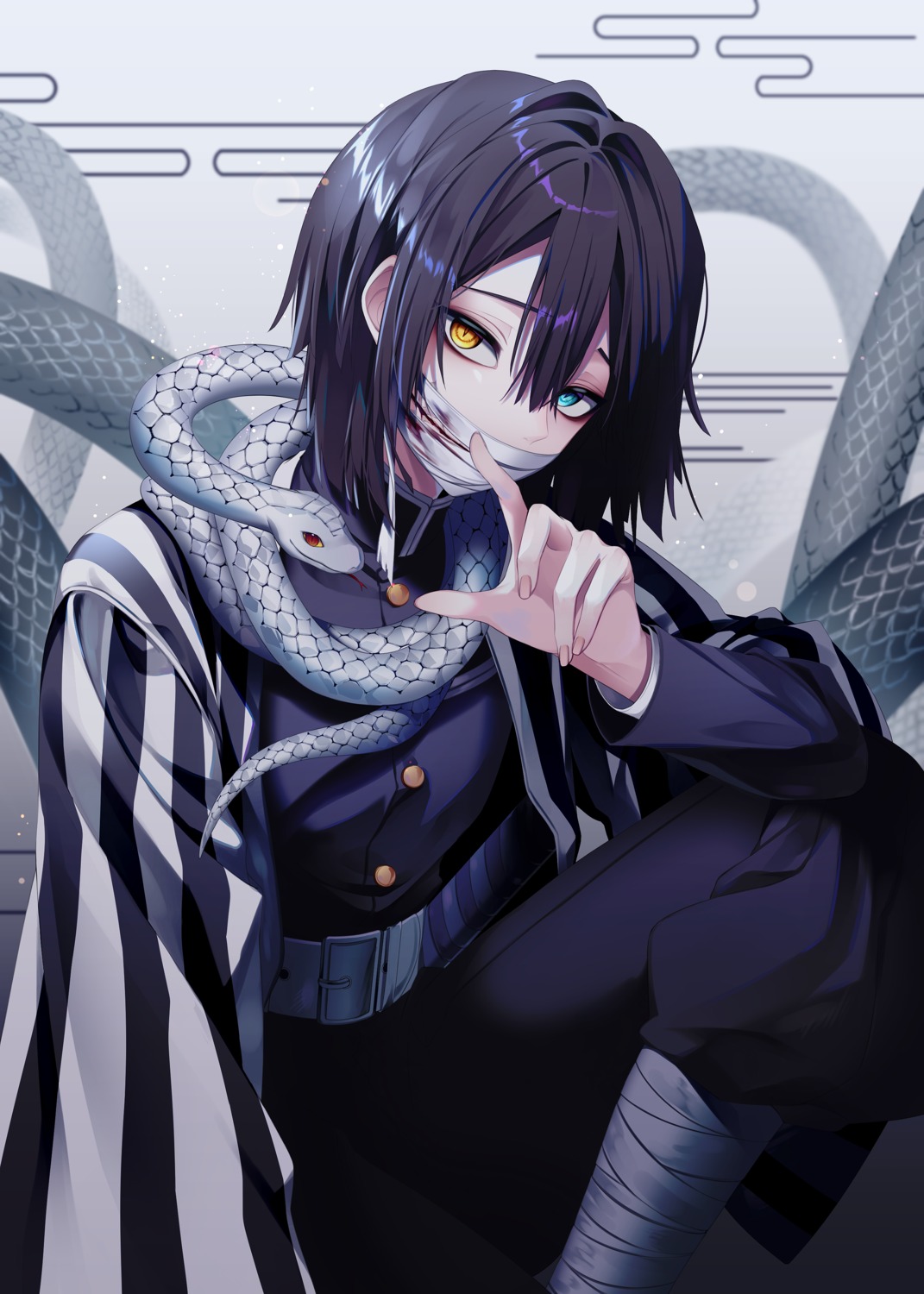 heterochromia, iguro_obanai, japanese_clothes, kimetsu_no_yaiba, male, naru_0, uniform