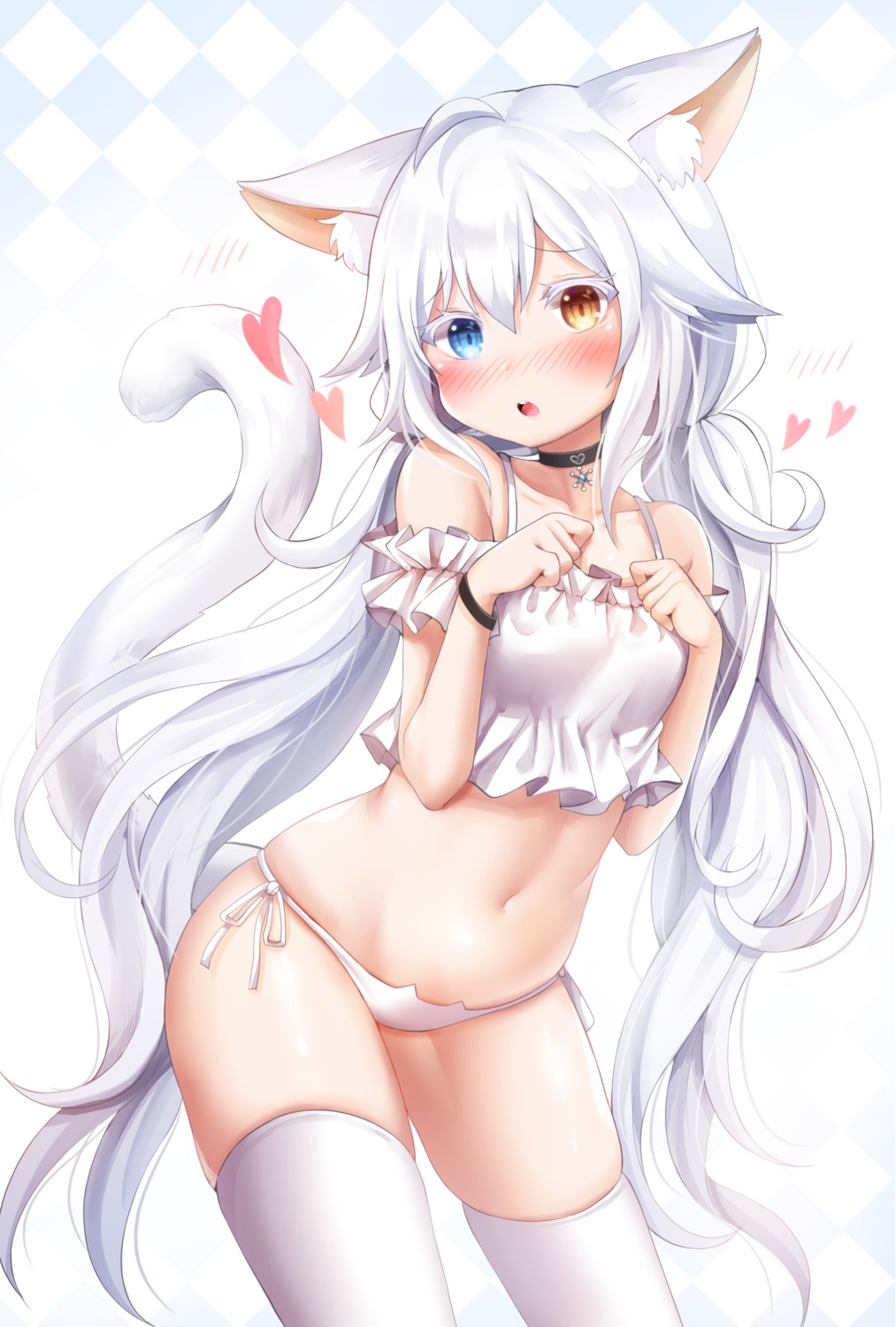 animal_ears, catulus_syndrome, heterochromia, honyang, lingerie, nekomimi, pantsu, string_panties, tail, thighhighs