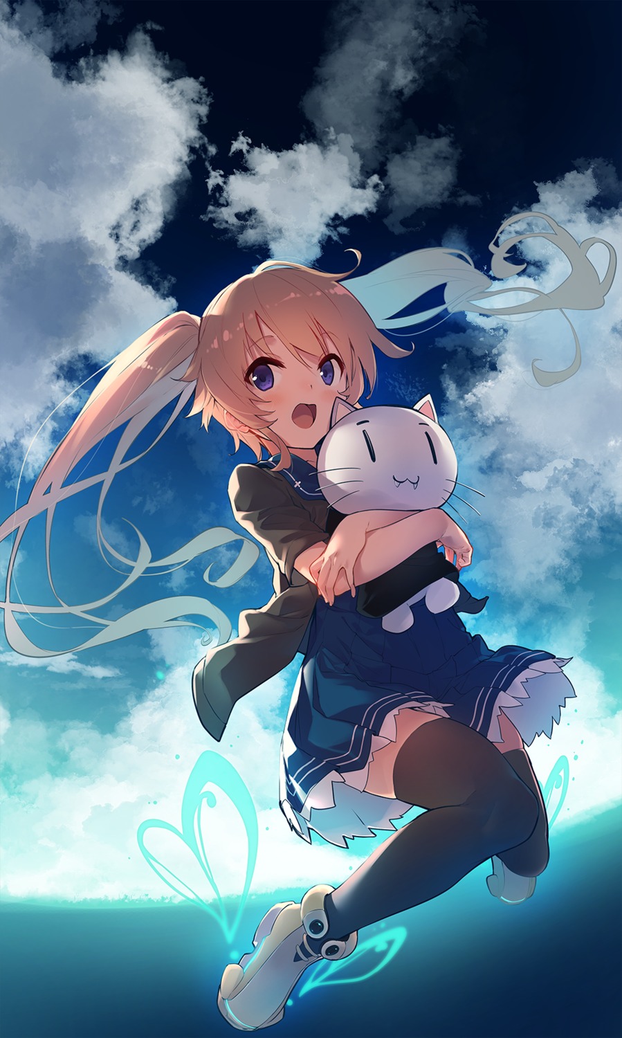 ao_no_kanata_no_four_rhythm_extra1, arisaka_mashiro, neko, sawayaka_samehada, seifuku, thighhighs