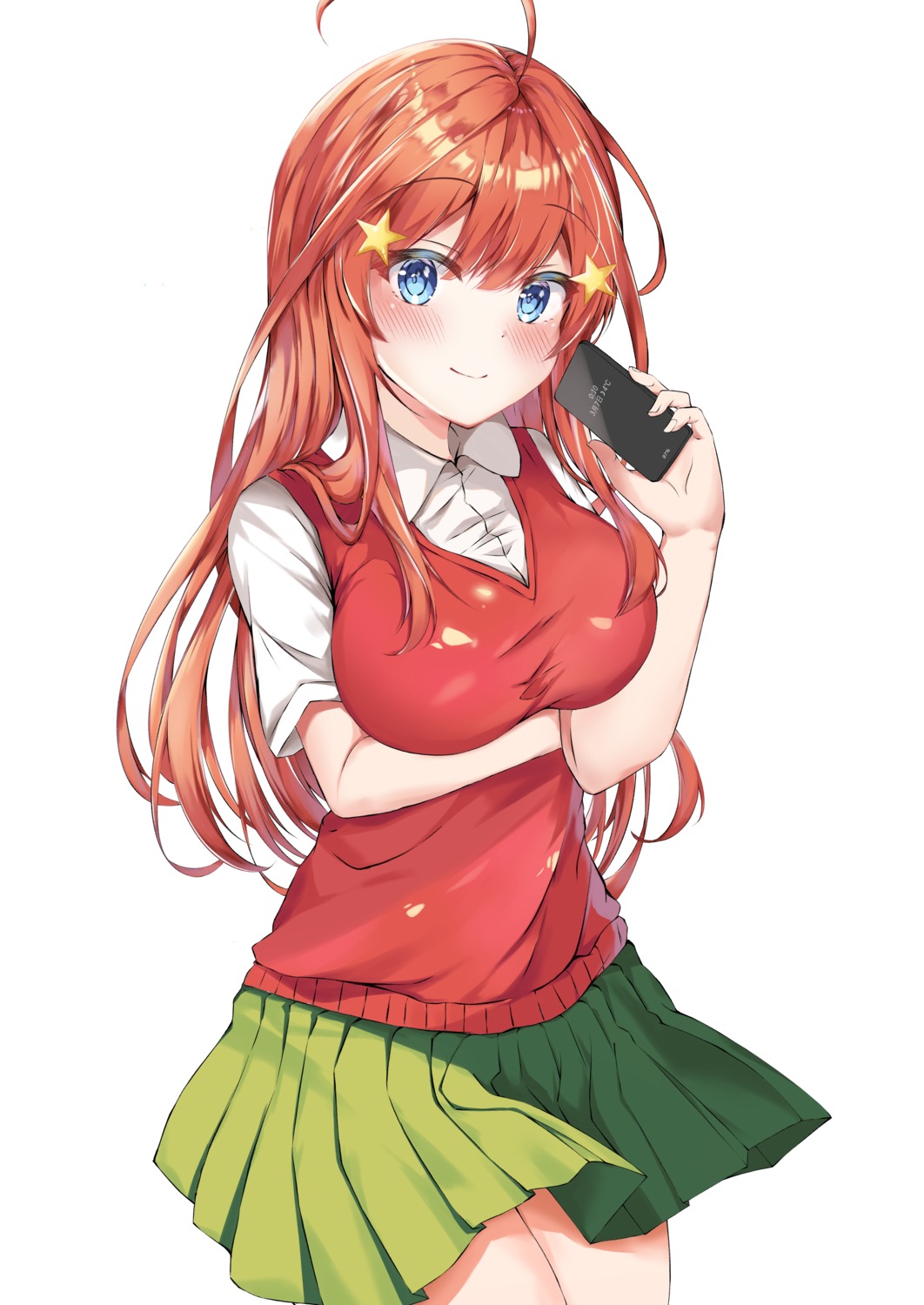 5-toubun_no_hanayome, breast_hold, nakano_itsuki, seifuku, shizuku_(shizukusushi), skirt_lift, sweater