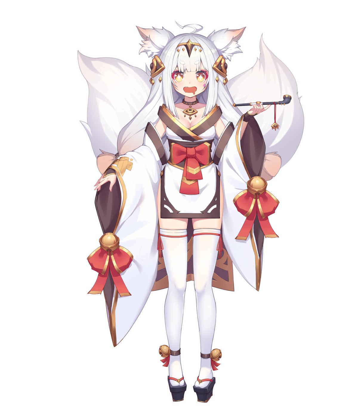 animal_ears, cleavage, japanese_clothes, kitsune, tail, thighhighs, tifaices