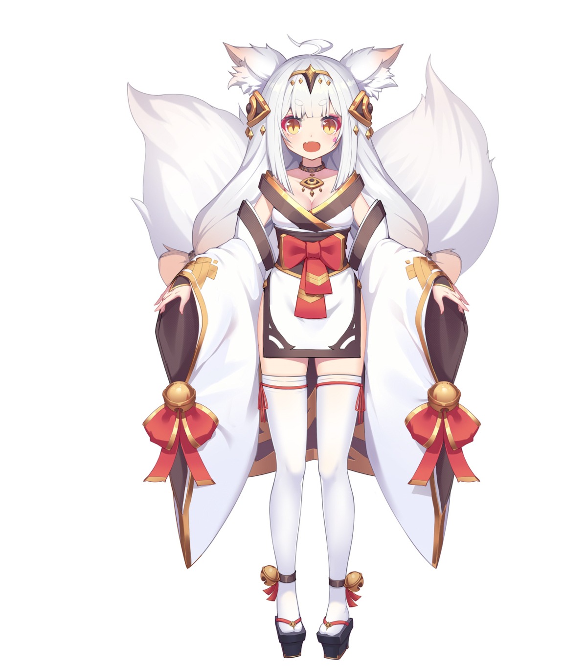 animal_ears, cleavage, japanese_clothes, kitsune, tail, thighhighs, tifaices