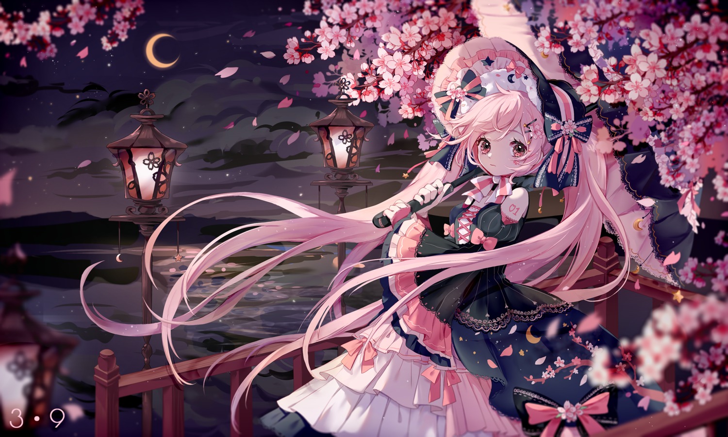 gothic_lolita, hatsune_miku, lolita_fashion, nishina_hima, sakura_miku, umbrella, vocaloid
