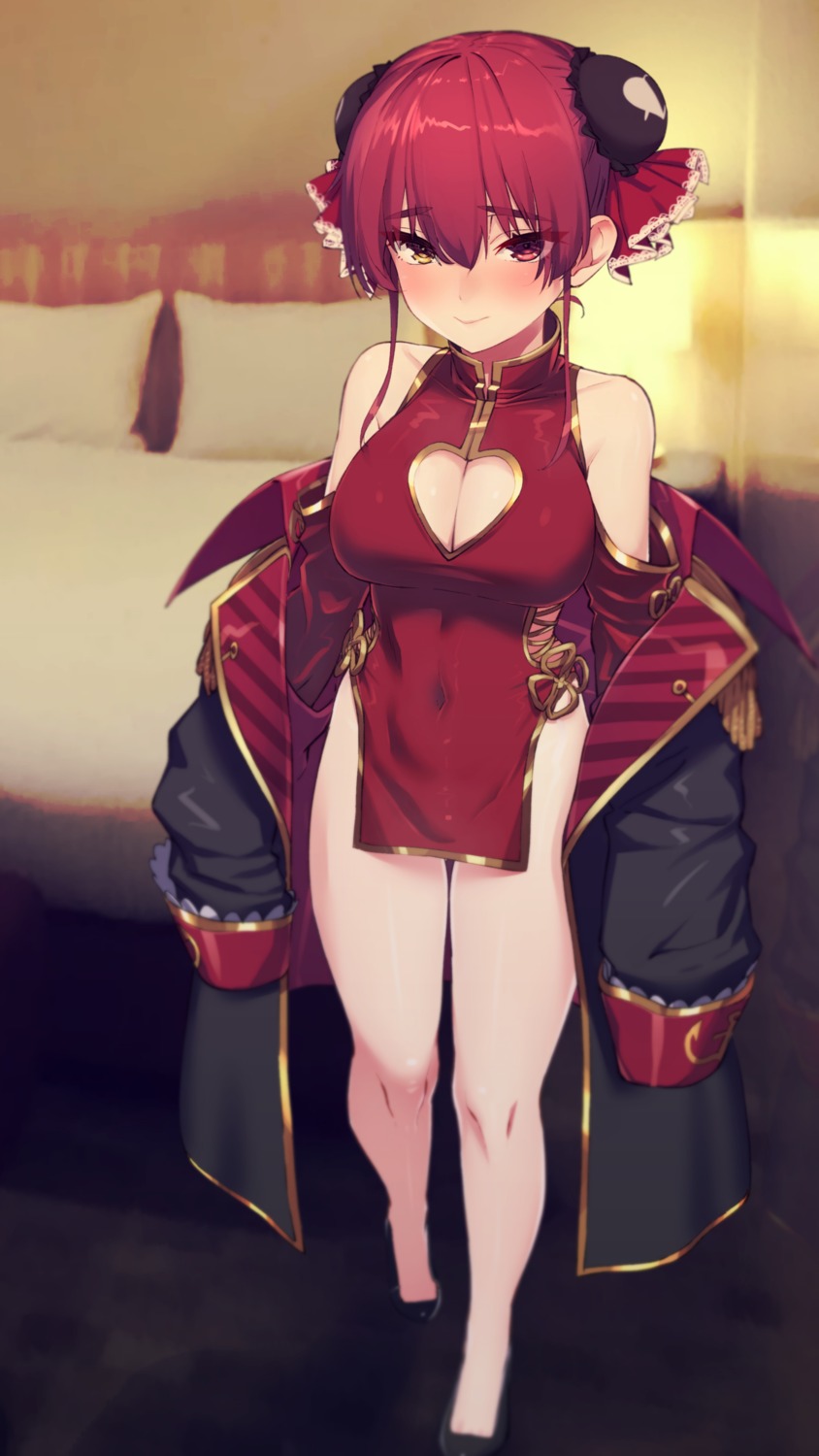 chinadress, cleavage, heterochromia, hololive, houshou_marine, oshiruko_(oshiruco_212048)