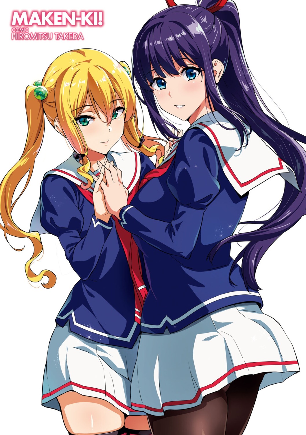 amaya_haruko, himegami_kodama, maken-ki!, pantyhose, seifuku, symmetrical_docking, thighhighs